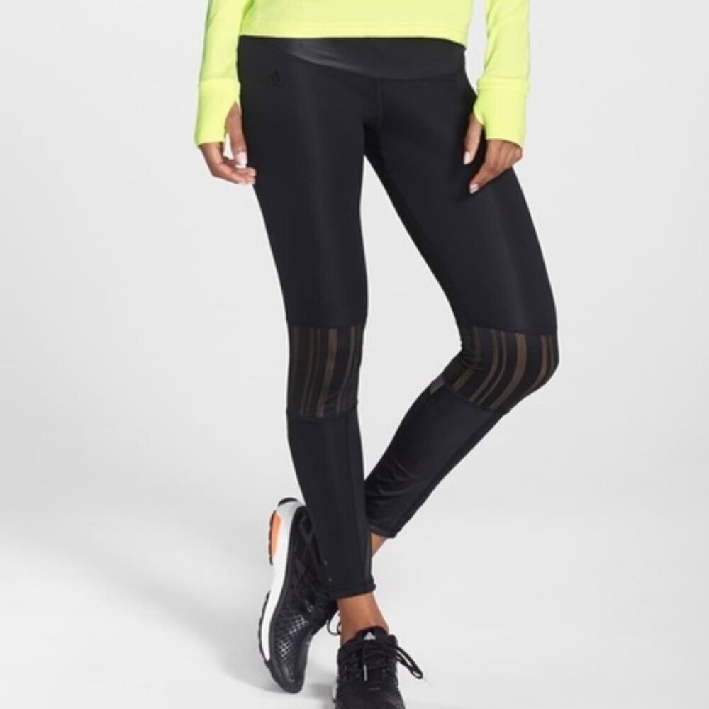 adidas Black Leggings with Sheer Stripe Knee Detail